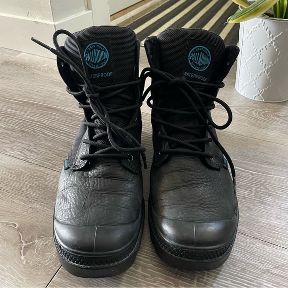 Palladium Pampa Sport Cuff Boot Lace Up Black Leather Nylon Waterproof Size 7 - Picture 6 of 10